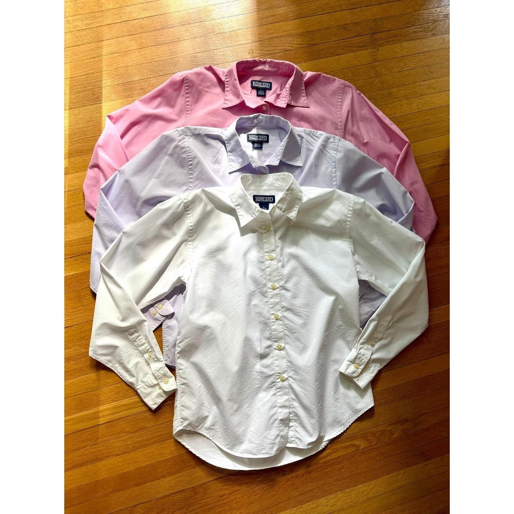 Vintage Lands End Oxford Button Down Tops Lot of 3 Pink Lavender White Sz 6 Y2K